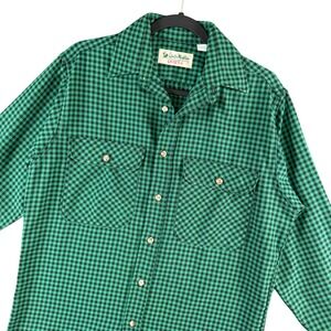 VTG Gander Mountain Mens Quiet+ Green Gingham Check Shirt M Outdoor Workwear USA